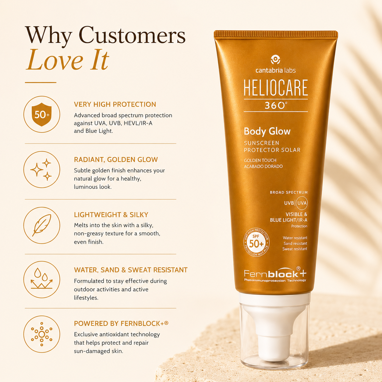 Heliocare 360° Body Glow SPF50 | Golden Touch Sunscreen | Radiant Glow Protection