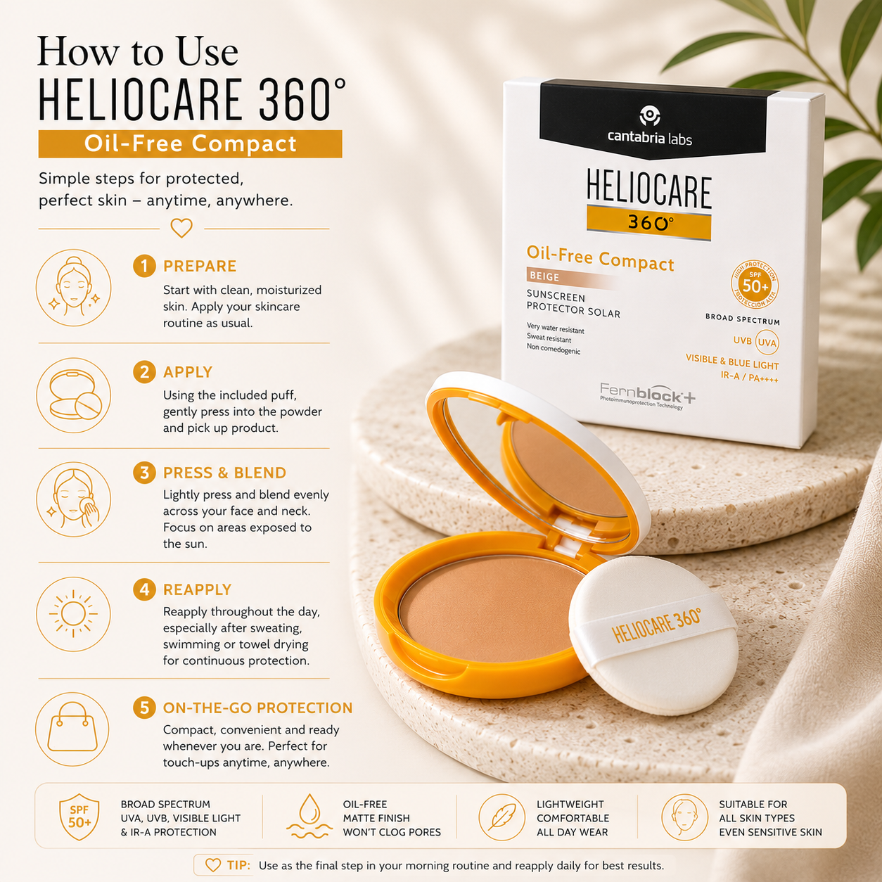 Heliocare - 360 Oil Free Compact SPF50+ - Beige