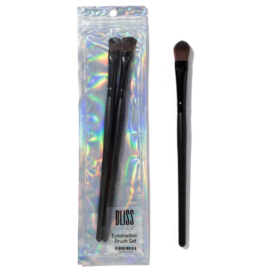 Set of makeup brushes with a 'Bliss' branded packaging on a white background