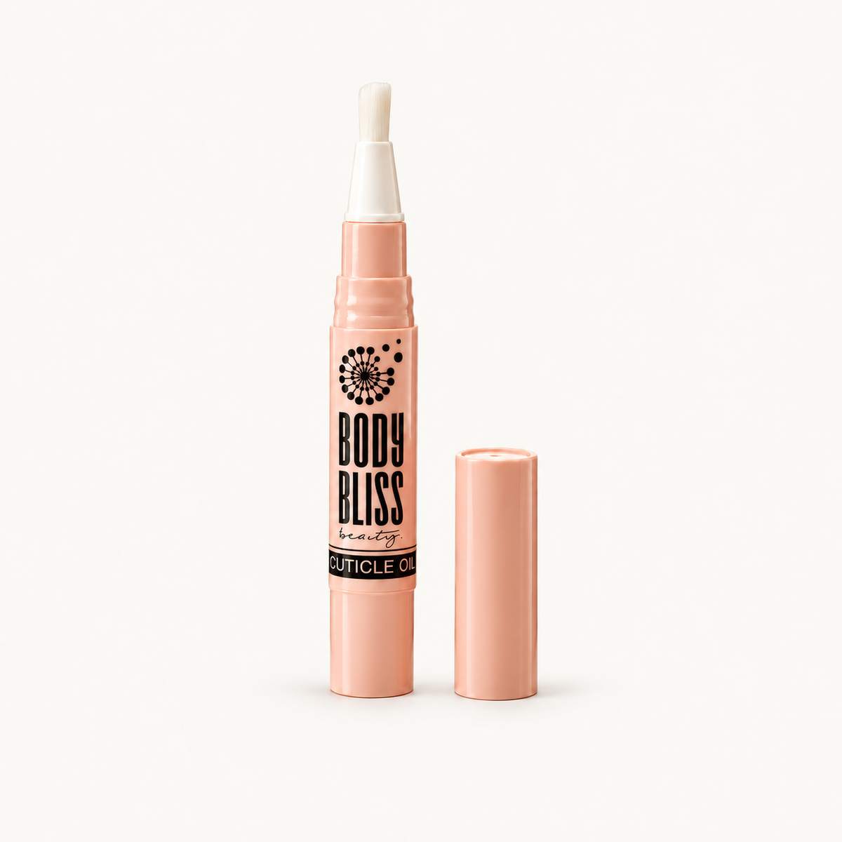 Body Bliss Cuticle Oil Pen on warm ivory background