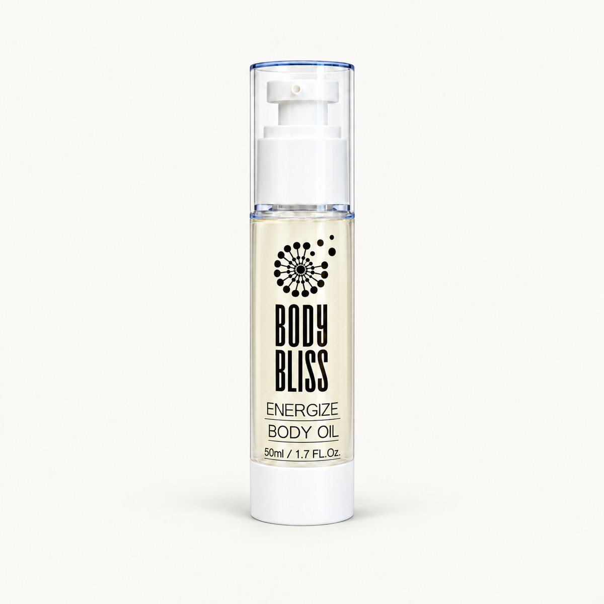 Body Bliss Energize Body Oil 50ml on warm ivory background