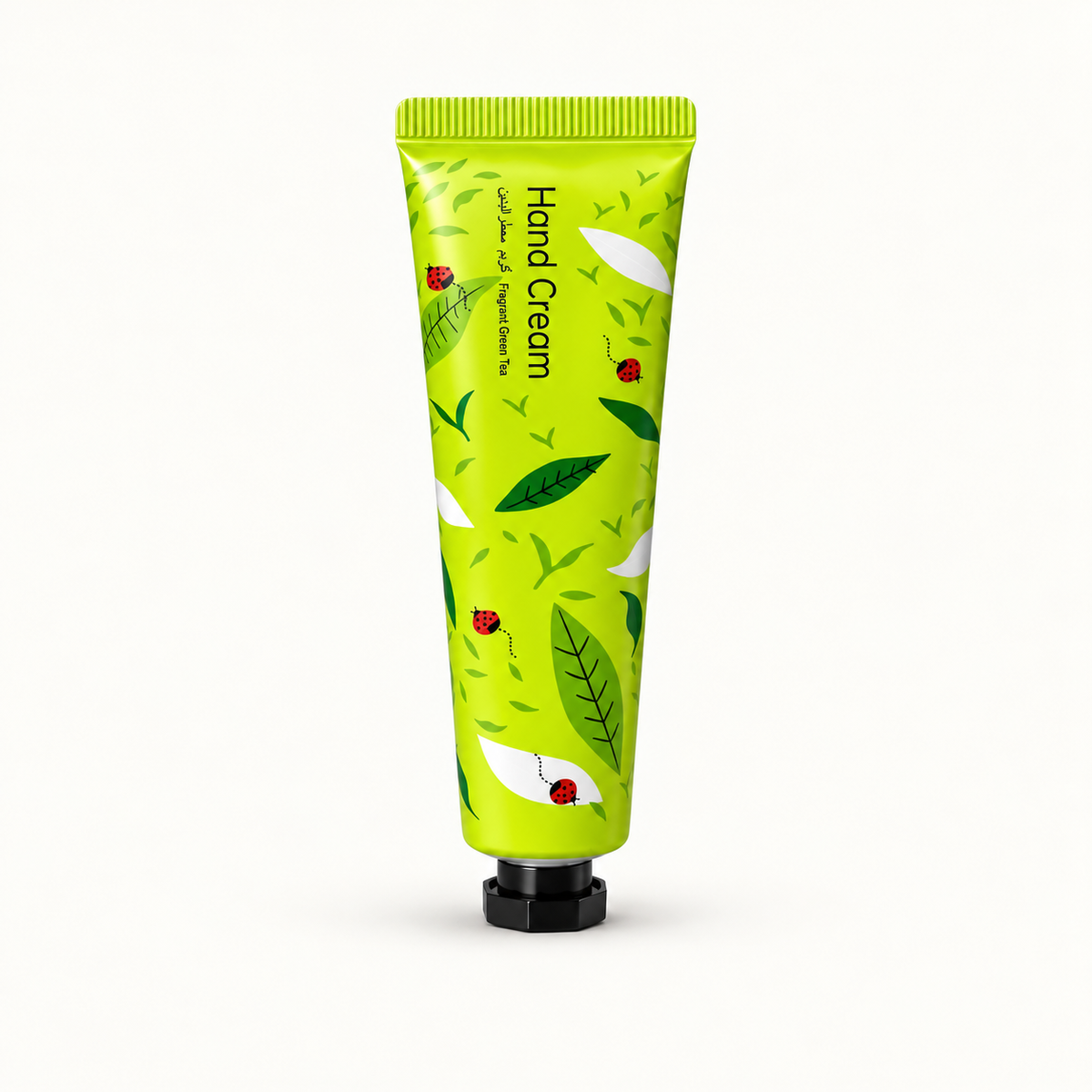 Fragrant Green Tea hand cream on warm ivory background