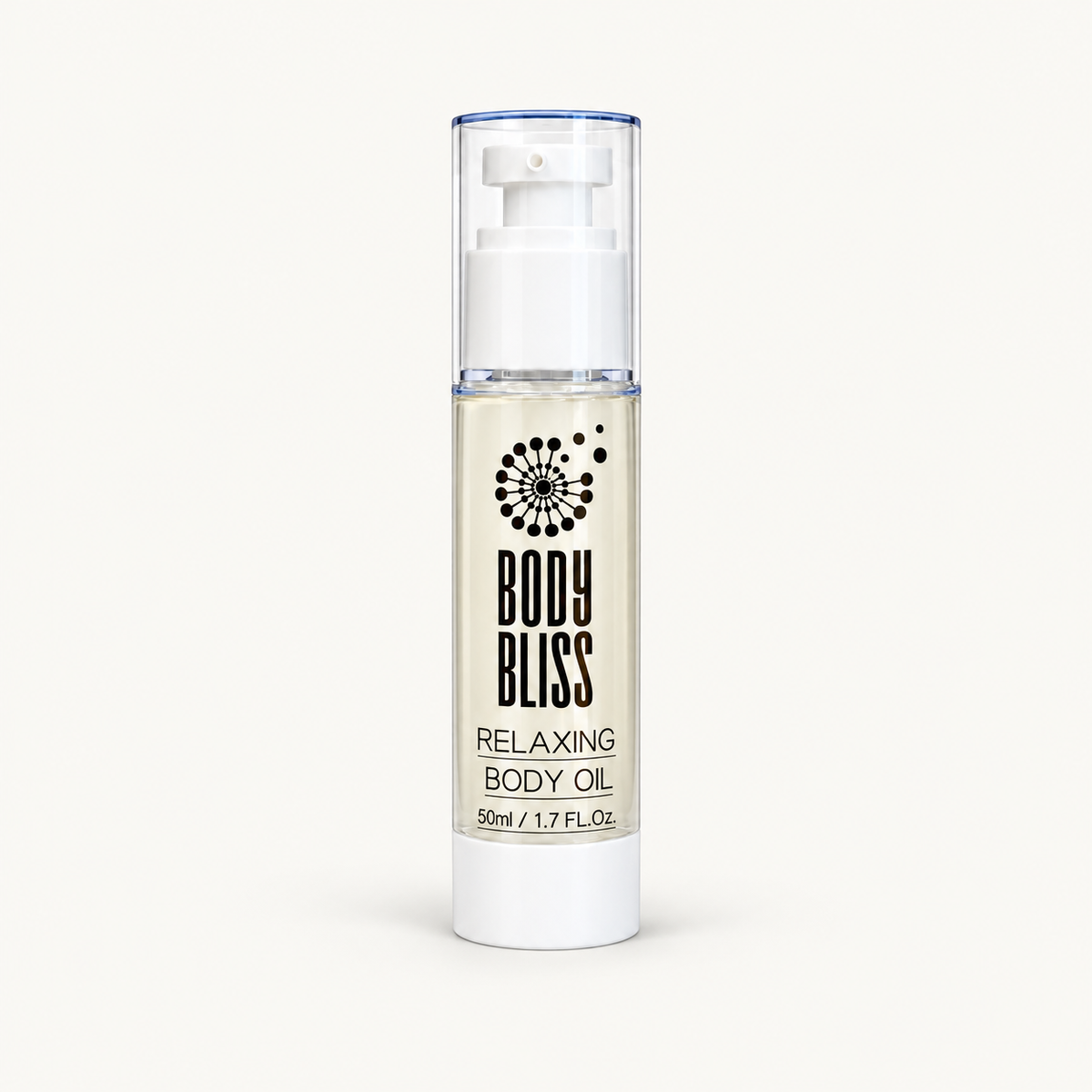 Body Bliss Relaxing Body Oil 50ml on warm ivory background