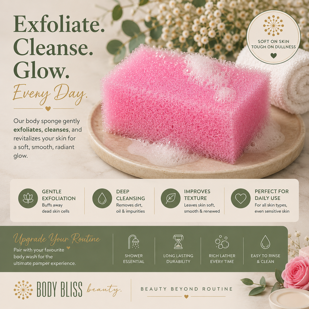 Body Bliss | Exfoliating Body Sponge | Cleanse Exfoliate & Glow